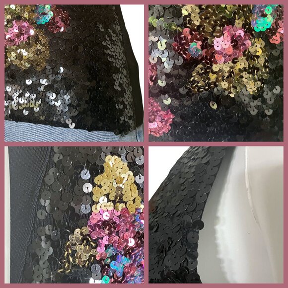 Vintage Y2K Black Multicolor Sequin Going Out Top S/M Whimsigoth Fairy Goth Tank - Picture 8 of 8